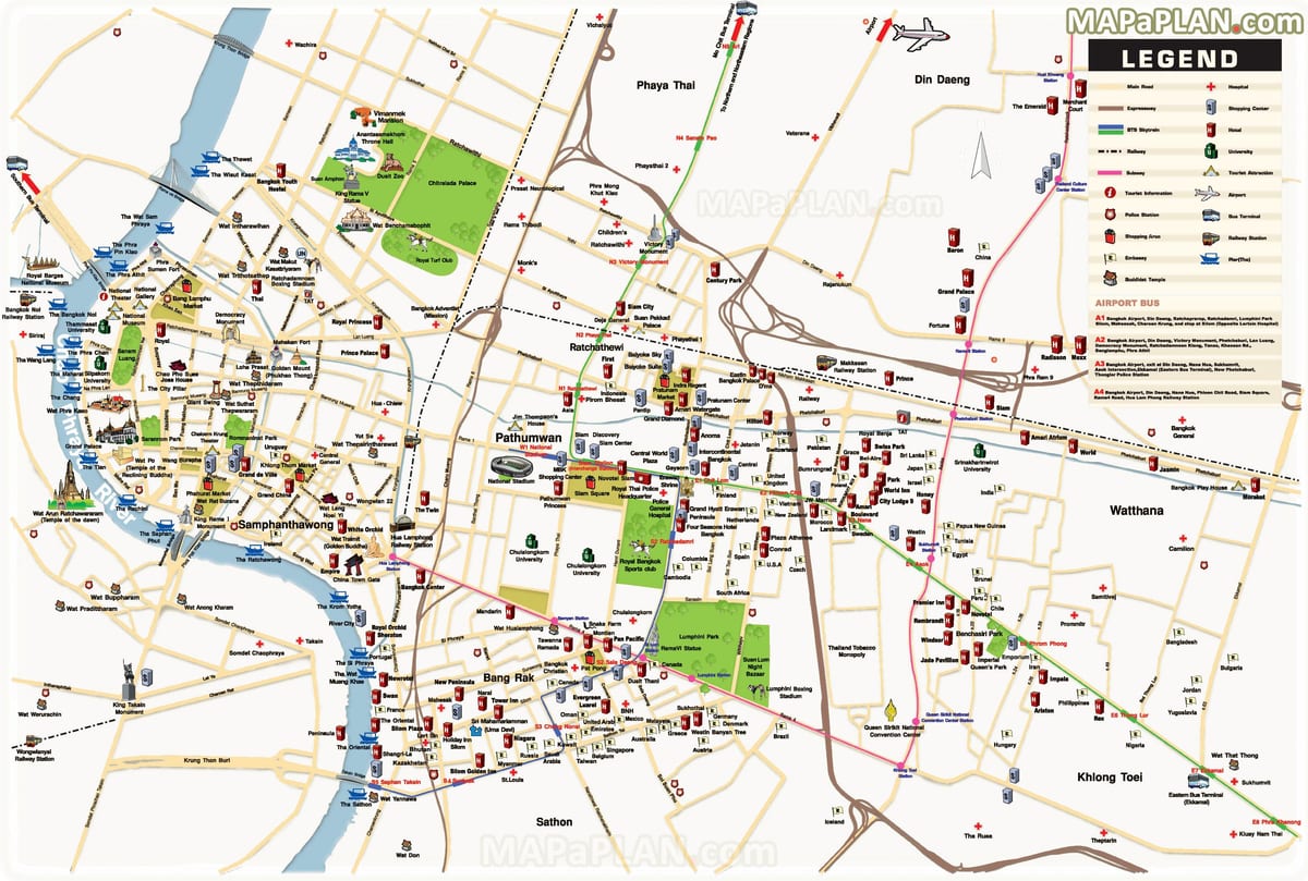bangkok principalele atractii hartă