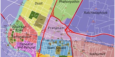 Harta bangkok și zonele înconjurătoare
